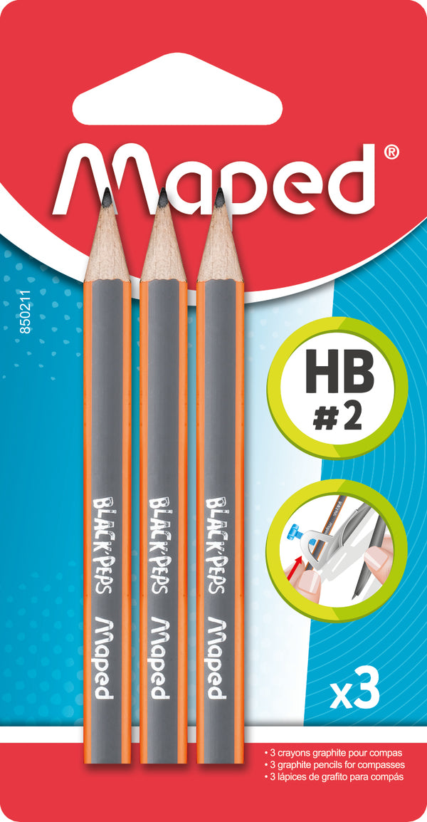 Mini crayon pour compas - graphite hb, triangulaire lot de 3