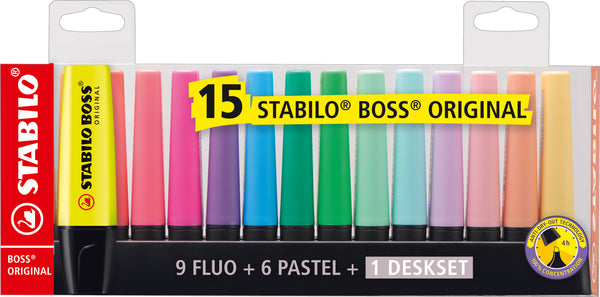 SurligneurStabilo boss set de bureau - 15 couleurs fluorescentes
