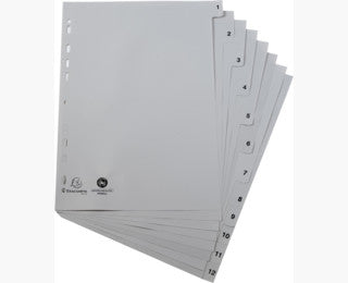 Intercalaires A4 numeriques 1-12 polypro gris