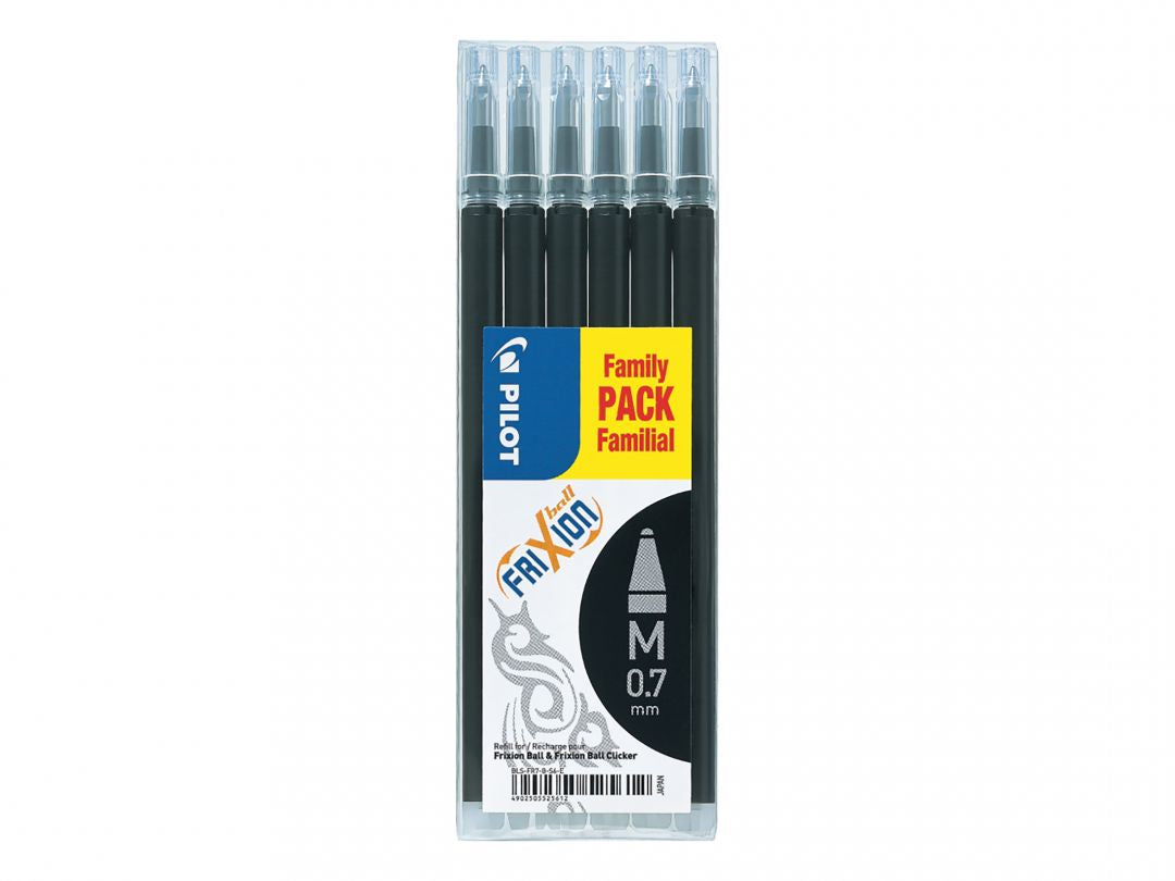 Recharges frixion roller noir - écriture moyenne, pack de 6