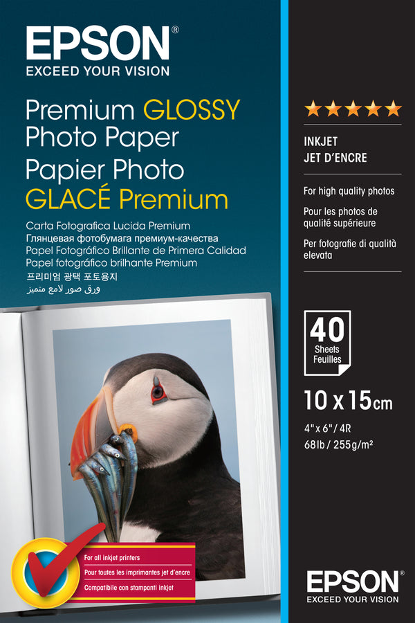 Papier Photo Glacé Epson Premium A6 - 255g/m², 40 Feuilles