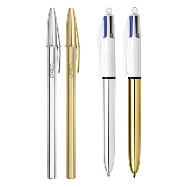 Stylos à bille bic cristal shine - pointe moyenne, pack de 4