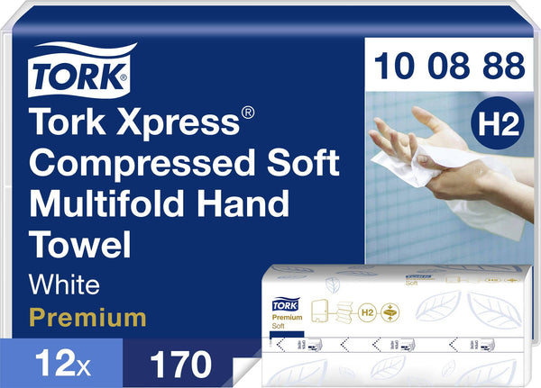 Essuie-mains blanc compresses Tork H2 -170 feuilles
