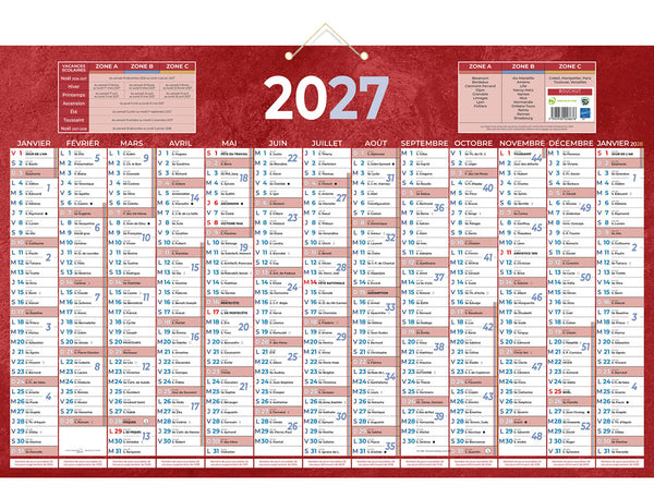 Calendrier de banque 13 mois recto - 43x65cm rouge