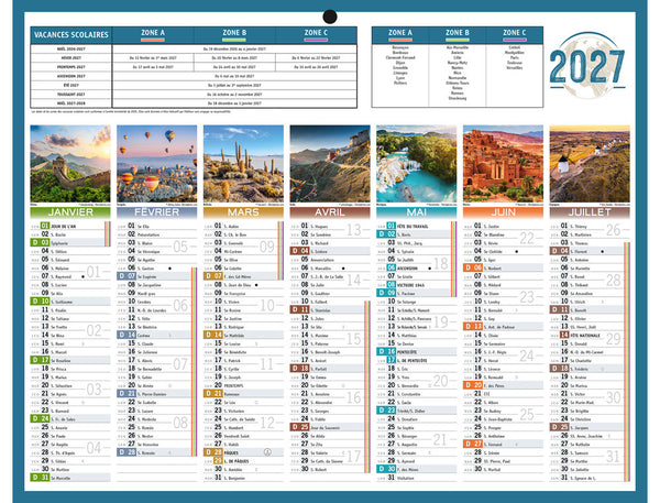 calendrier mural illustré 14mois 43x55cm - planete