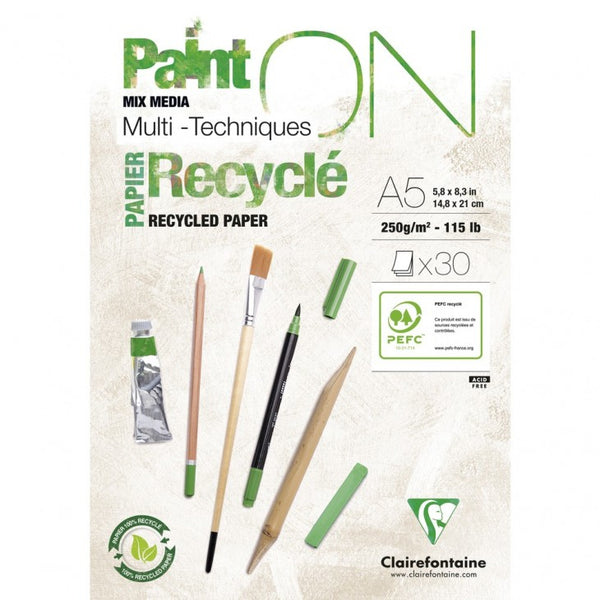 Bloc de papier dessin recyclé A5 - 250g, 30 feuilles