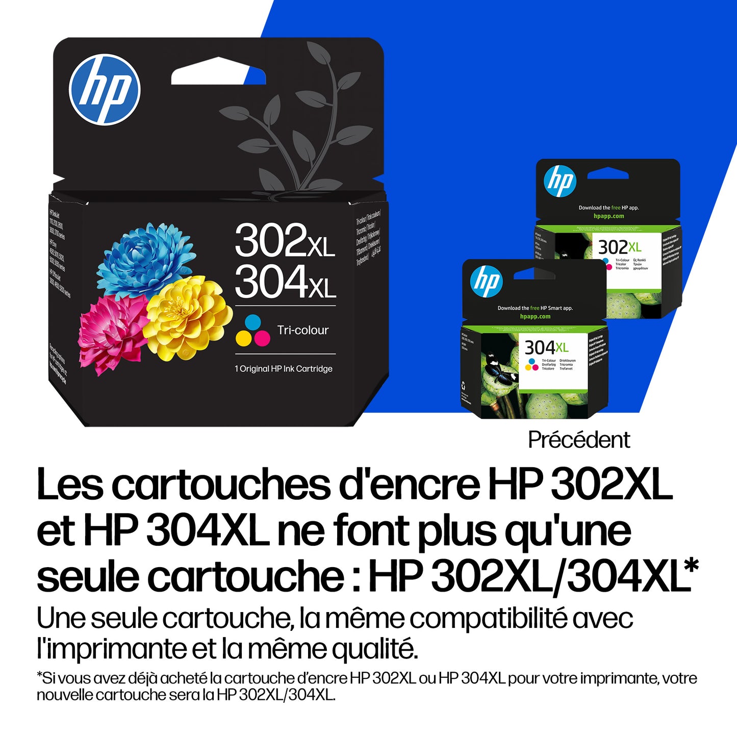 Cartouche d'encre HP 302/304 Noir - Rendement 120 pages