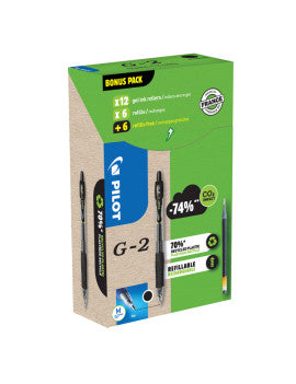 Stylo roller pilot G2 noir pointe 0.7 Lot de 12 stylo+12 recharges dont 6 gratuites