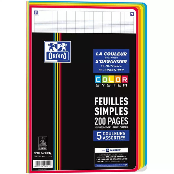 Feuillets mobiles A4 Perforé couleurs assorties seyes-200 pages