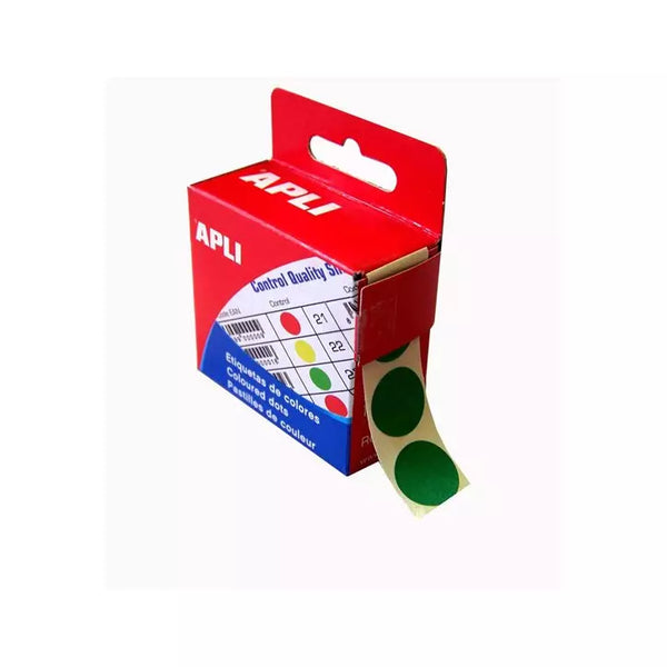 Pastilles adhésives diamétre 15mm vertes - rouleau 150 unités