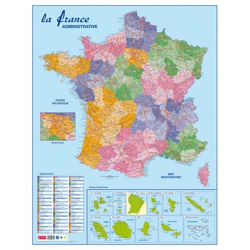 Carte murale France Administrative 66x84.5cm