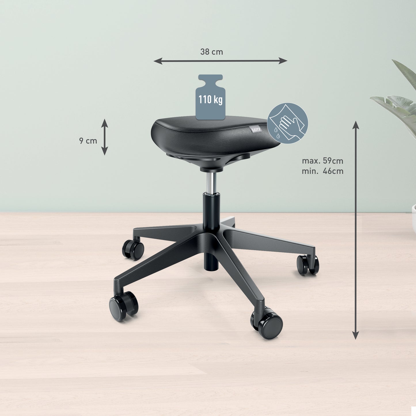 Tabouret de bureau Confort - Siège Rembourré Noir-ergonomique