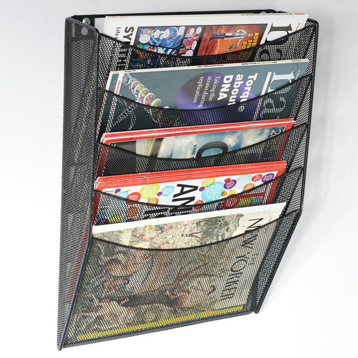 Corbeille courrier verticale et murale 5 compartiments - mesh noir