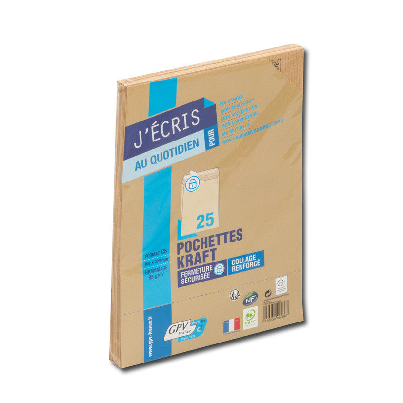Pochettes d'expédition 162 x 229 mm, kraft brun paquet de 25