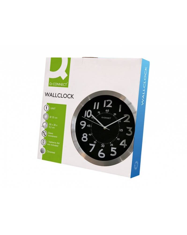 Horloge Q-connect diamètre 25cm chrome
