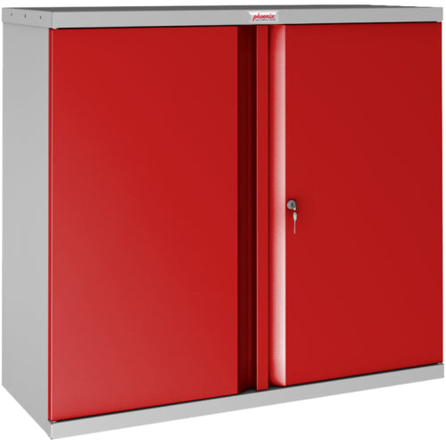 Armoire basse en métal 100cm -portes rouges
