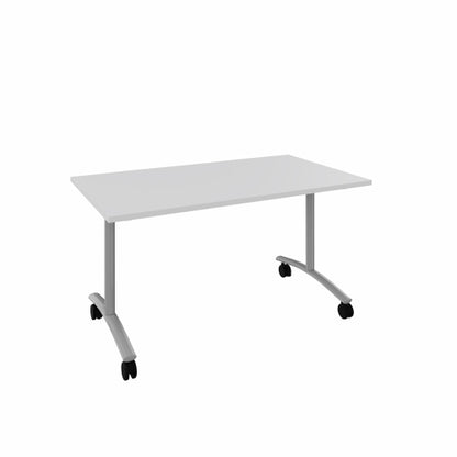 Table de réunion mobile abattante 140x80cm - blanc neige  pieds gris aluminium
