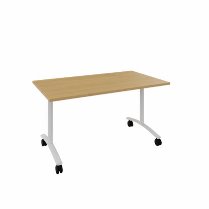 Table de réunion mobile abattante 180x80cm - chene clair  pieds blanc