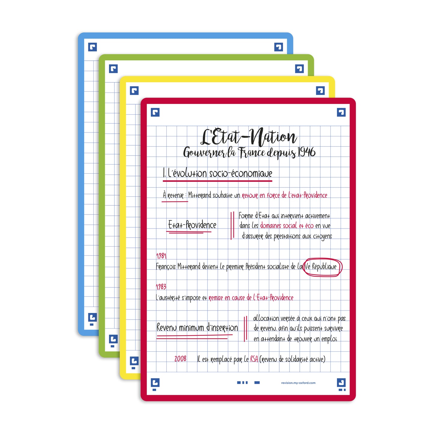 Fiches bristol révision examen A6 -5x5 couleurs assorties-32 fiches