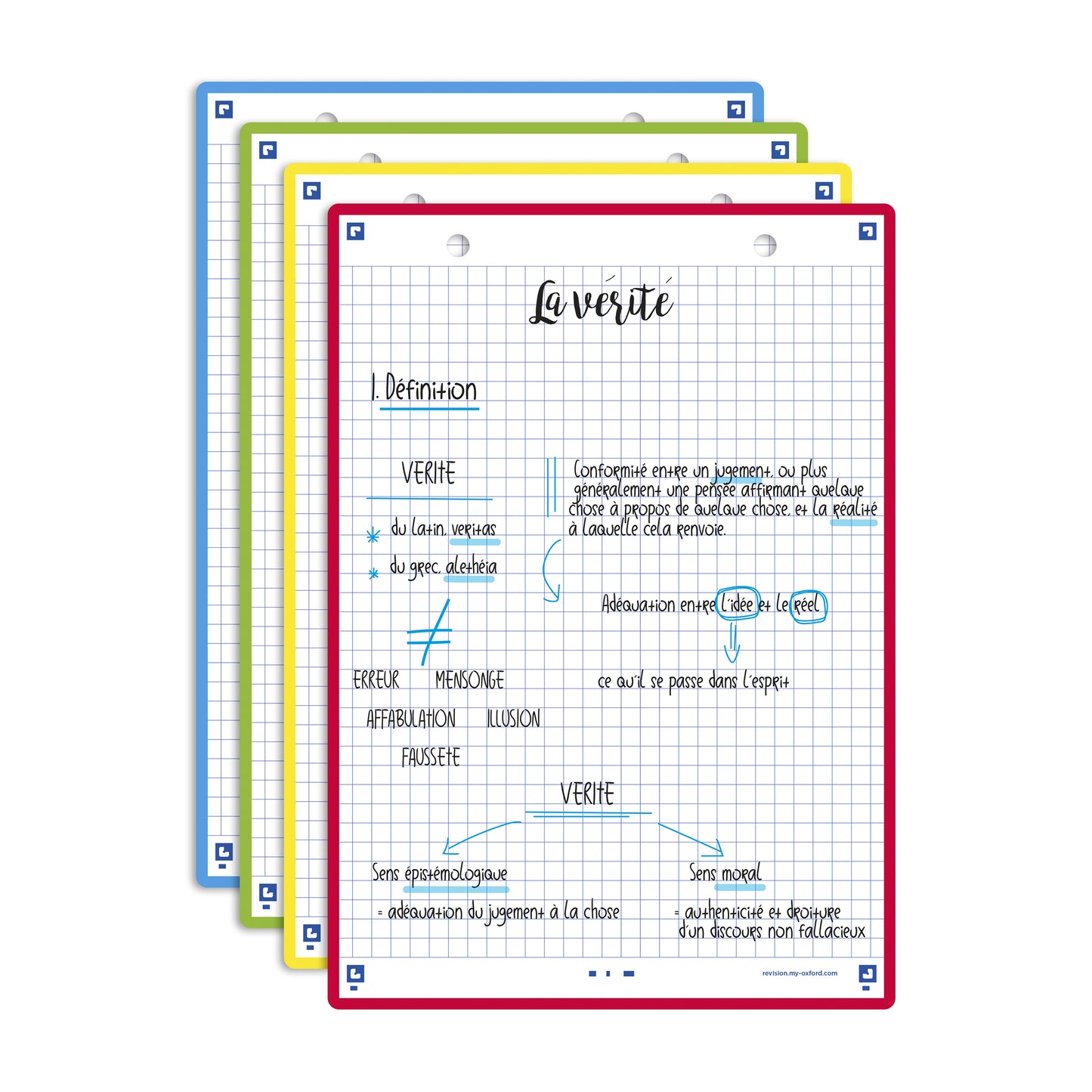 Fiche bristol révision examen A5 - 5x5 couleur assorties -32 fiches