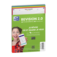Fiche bristol révision examen A5 - 5x5 couleur assorties -32 fiches