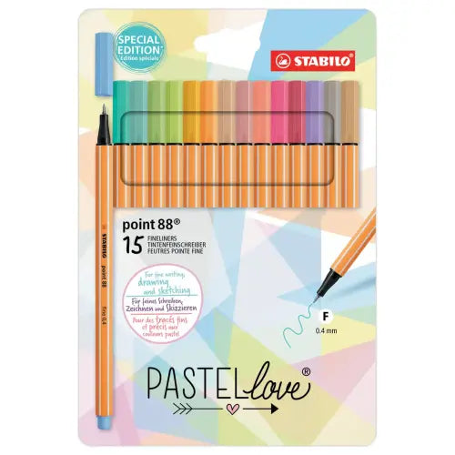 Feutres point 88 pastel - pointe fine 0.4 mm- etui de 15 couleurs assorties