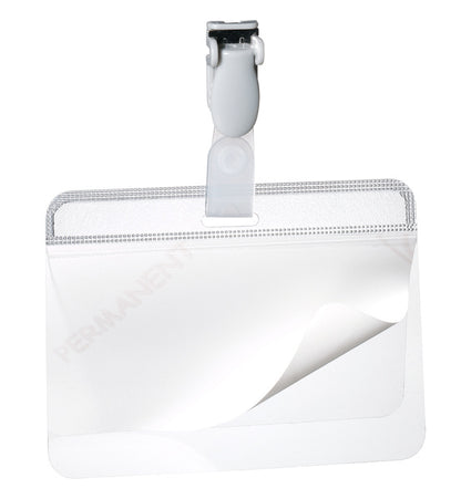 Porte badge plastifié 90x54mm avec clip - lot de 25, transparent