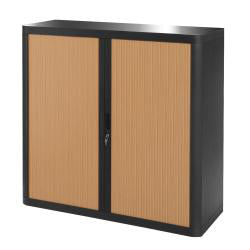 Armoire Basse à rideau easyoff h104 noir / hêtre