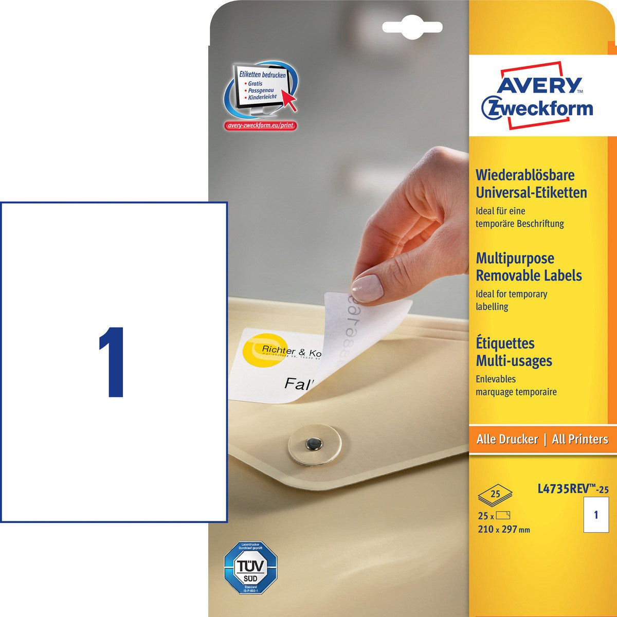 Etiquette laser repositionnable 210x297 -25 feuilles A4