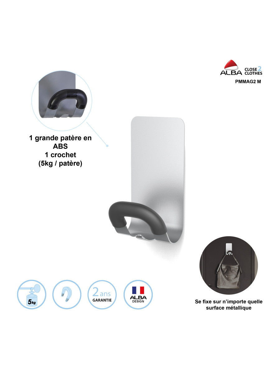 Patere magnétique 1p 5kg gris/noir