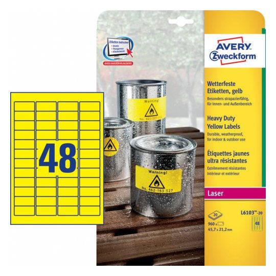 Étiquettes rectangulaires 45.7x21.2 jaunes - 960 étiquettes permanentes et résistantes