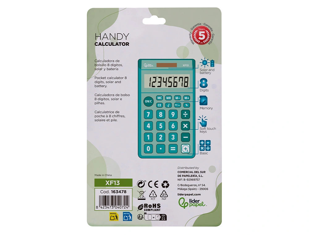 Calculatrice poche 8chiffres solaire vert