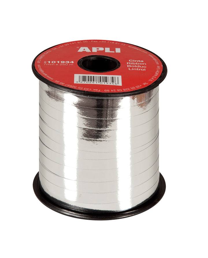 Bolduc métallisé argent 10mm x 250m - finition brillante