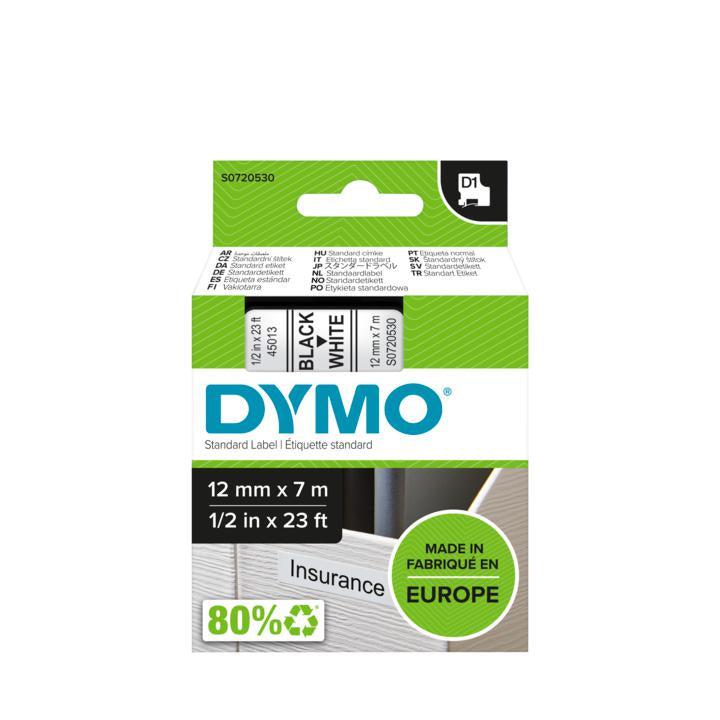 Ruban Dymo D1 12mm - noir/blanc