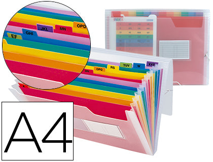 Trieur valisette A4 13 compartiments+ élastique  polypro transparent