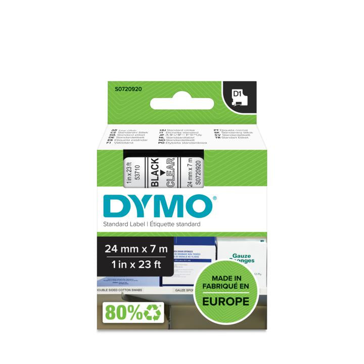 Ruban Dymo D1 24mm - noir/ transparent