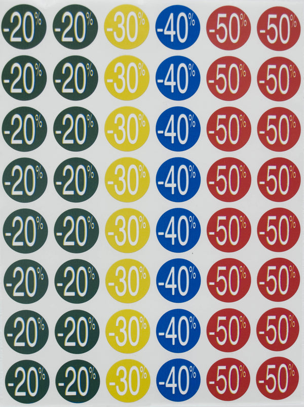 Etiquette autocollante  remises 20 à 50%- lot de 240