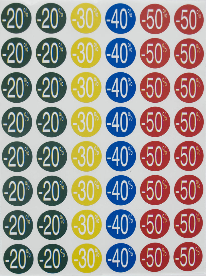 Etiquette autocollante  remises 20 à 50%- lot de 240