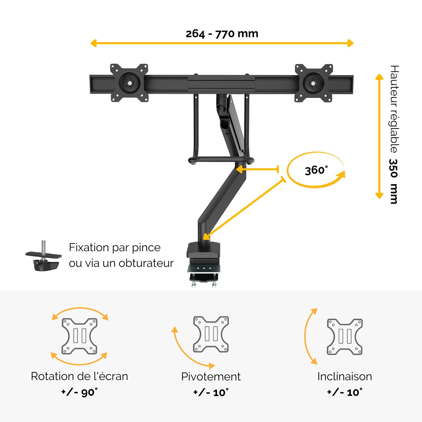 Bras porte-écran double - réglage flexible et ergonomique