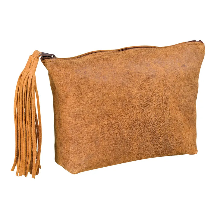 Trousse plate Cuir vintage beige - 1 compartiment