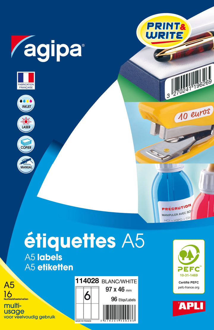 Etiquettes a5 blanches 46x97-114028