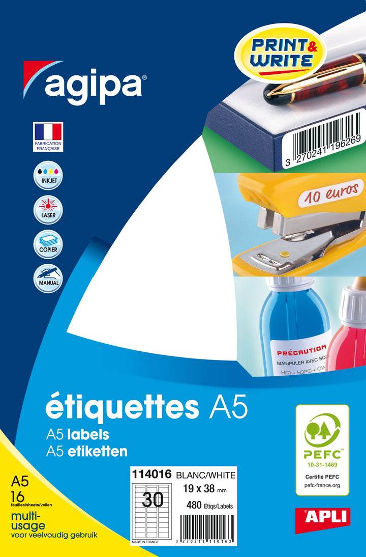 Etiquettes a5 blanches 19x38-114016