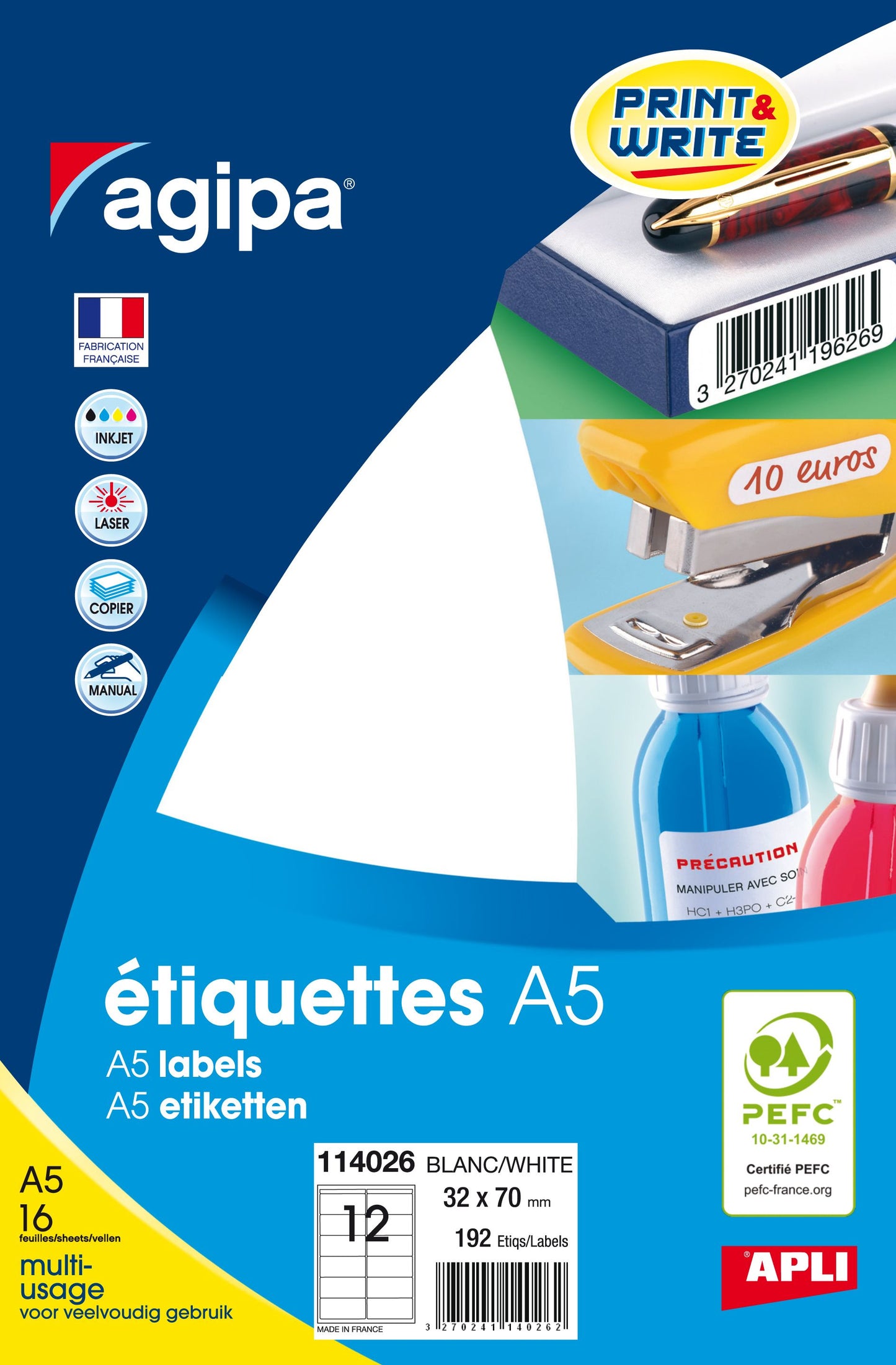 Etiquettes a5 blanches 32x70-114026