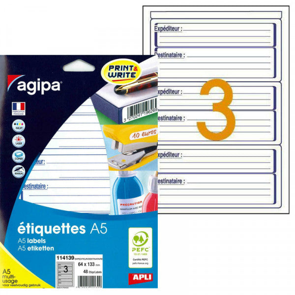Étiquettes expediteur /destinataire  64x133mm - 48 étiquettes