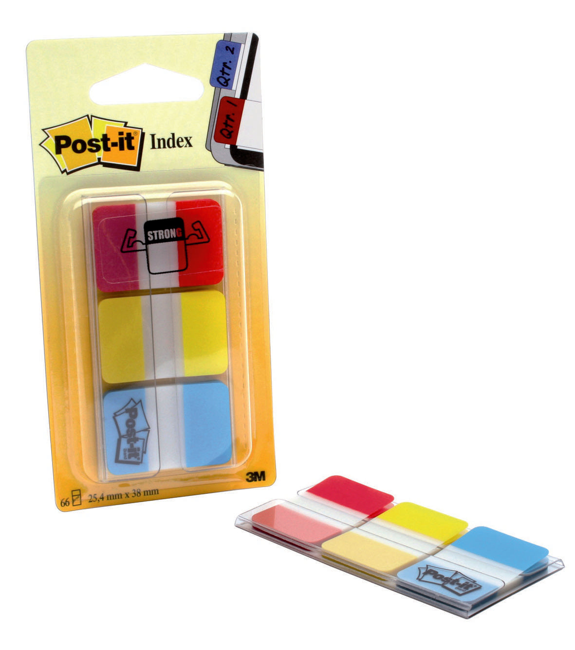 Index post-it strong 3 couleur  25x44mm couleurs classiques