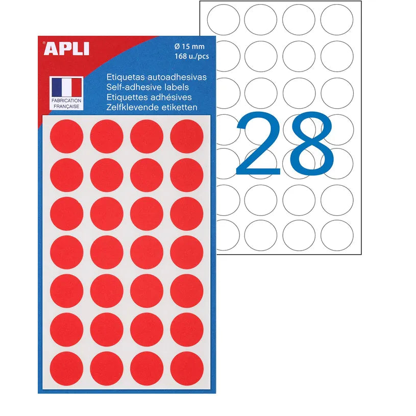 Pastilles adhésives 15mm rouge -  sachet de 168