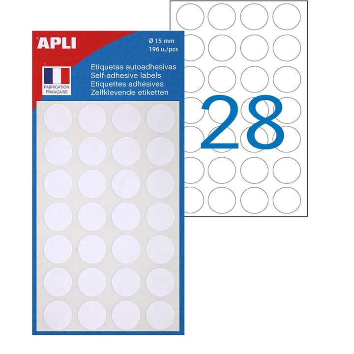 Pastilles Adhésives Rondes 15mm Blanc - APLI AGIPA