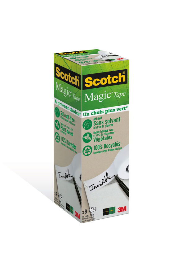 Ruban adhésif scotch magic  invisible recyclé 19mmx33m-tour 9 rouleaux