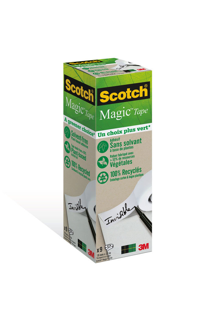 Ruban adhésif scotch magic  invisible recyclé 19mmx33m-tour 9 rouleaux