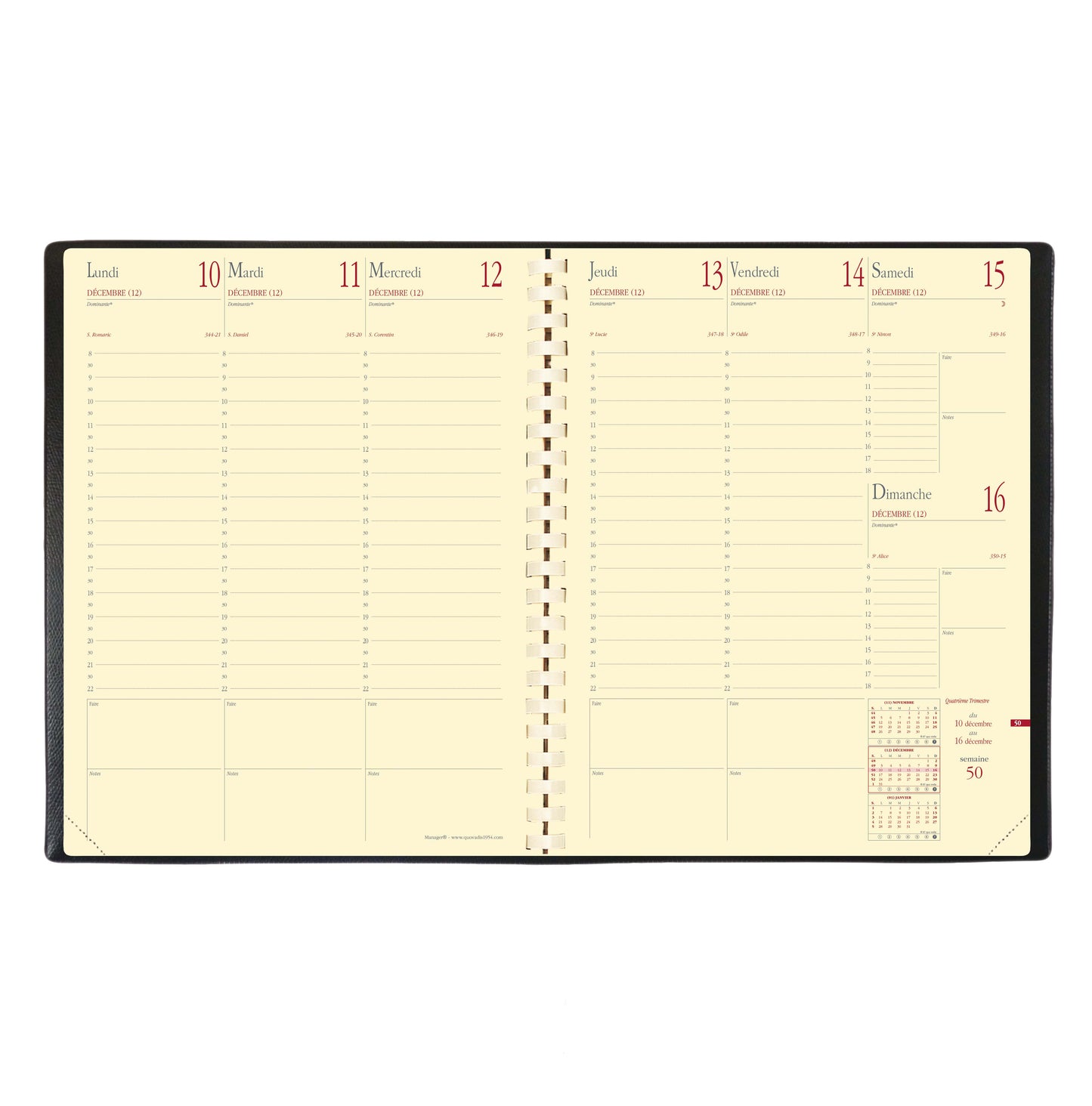 Agenda Manager Spirale Prestige 21x27 cm - Vue Hebdomadaire -janvier/janvier